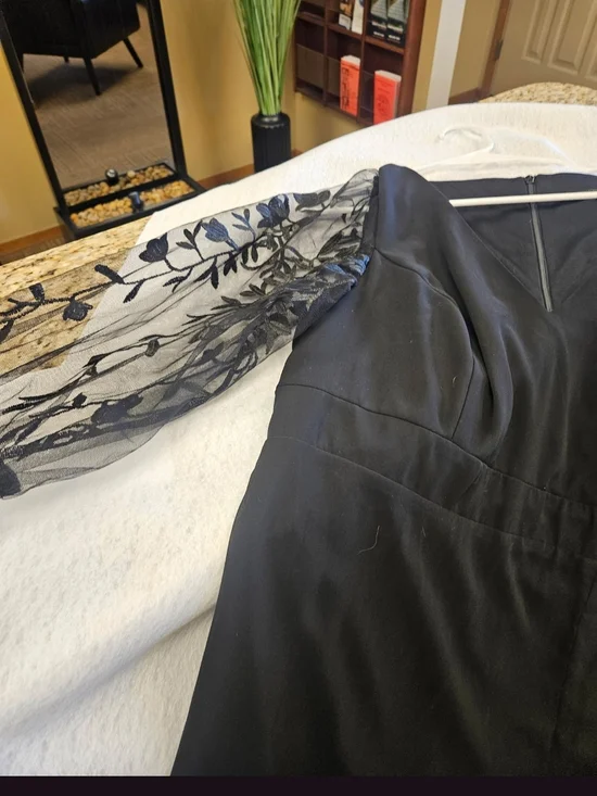 Ever Pretty Black Midi Dress with Sheer Lace Sleeves - Picture 2 of 5